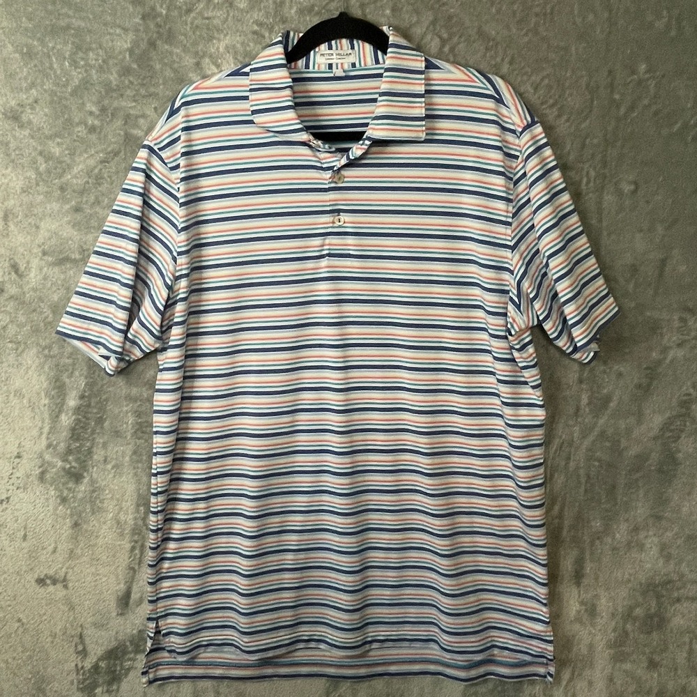 Peter Millar Summer Comfort Joan Performance Jersey Polo Shirt Mens L Stripe SPF